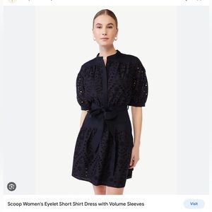 Scoop black eyelet short shirtdress with drop sleeves